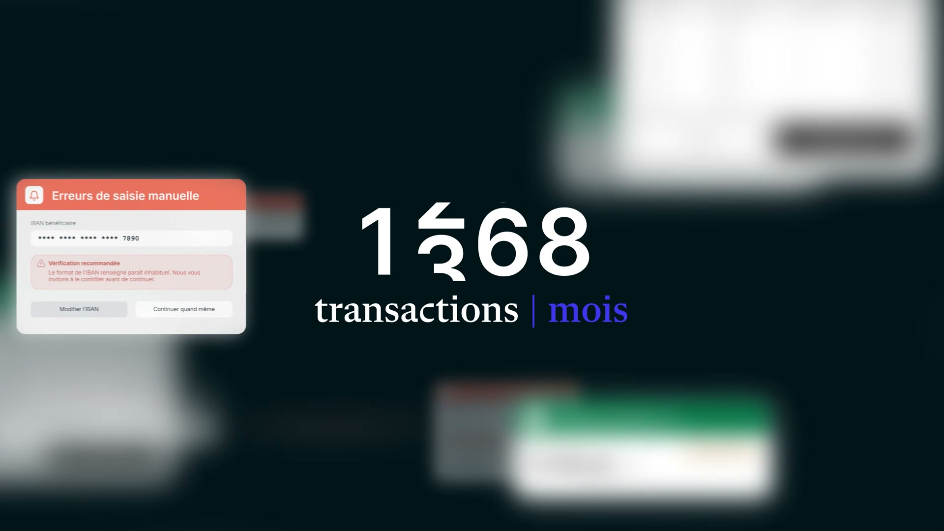 Ouverture de la vidéo Memo Bank : compteur de transactions et erreurs de saisie manuelle sur fond sombre