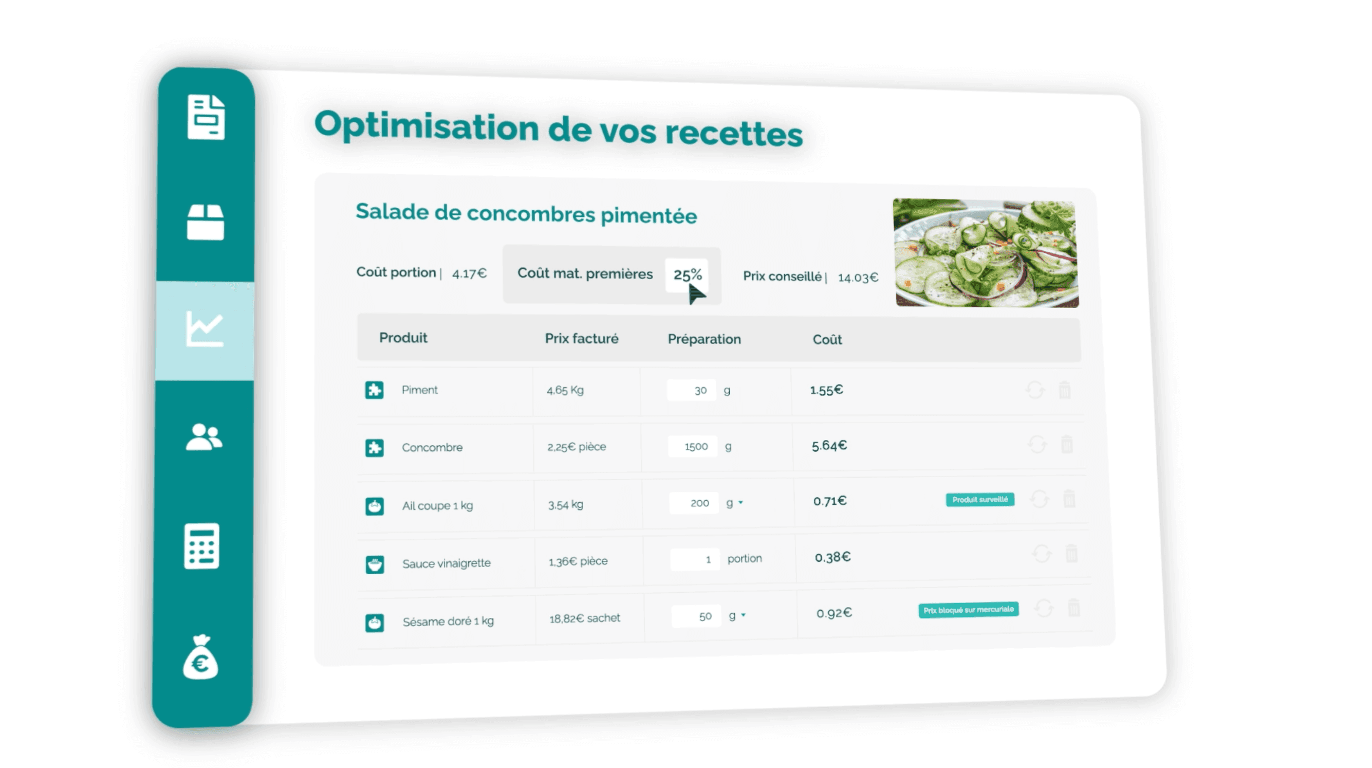 Écran gestion achats OuiLink restaurant